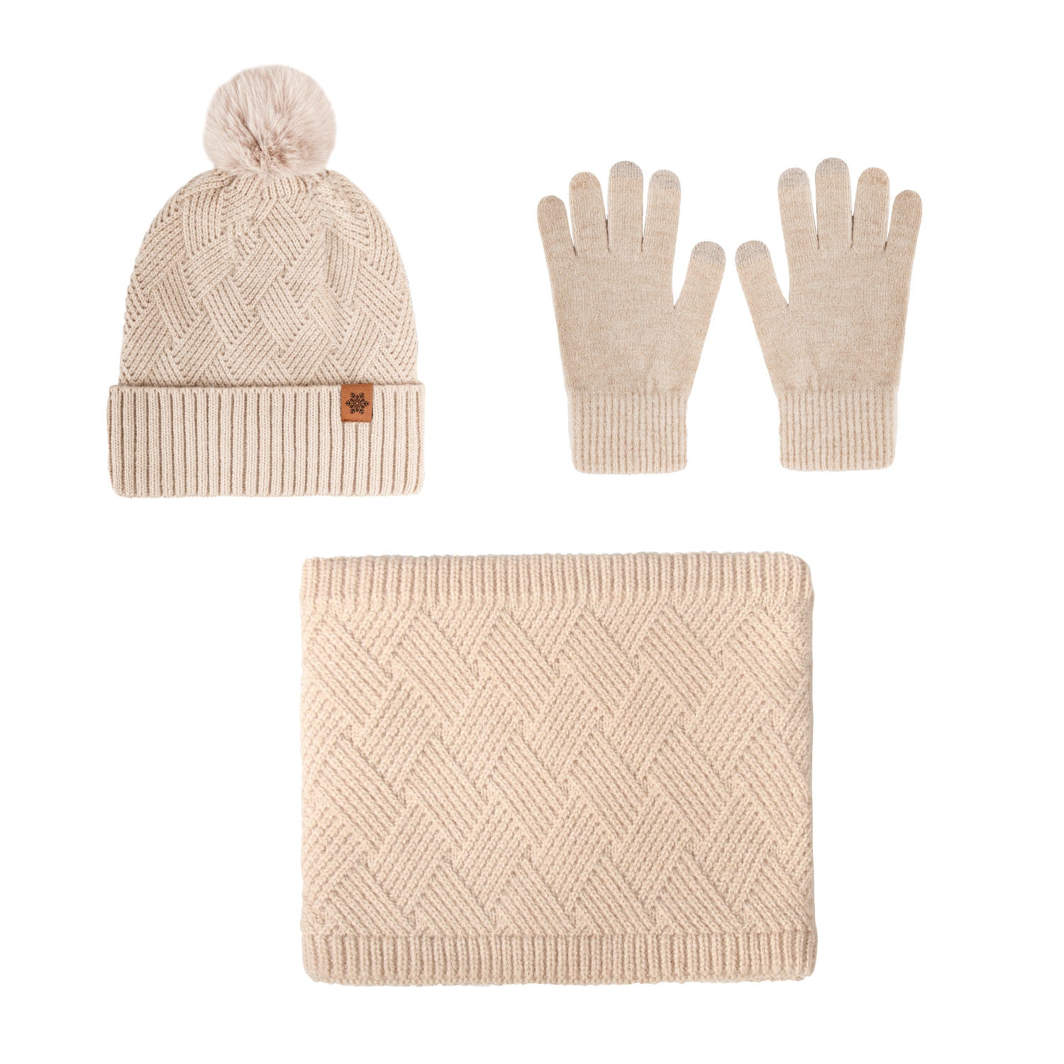 Wholesale Women' s knitted hat winter cold-proof double-layer f outdoor warm knitted hat f gloves three-piece set